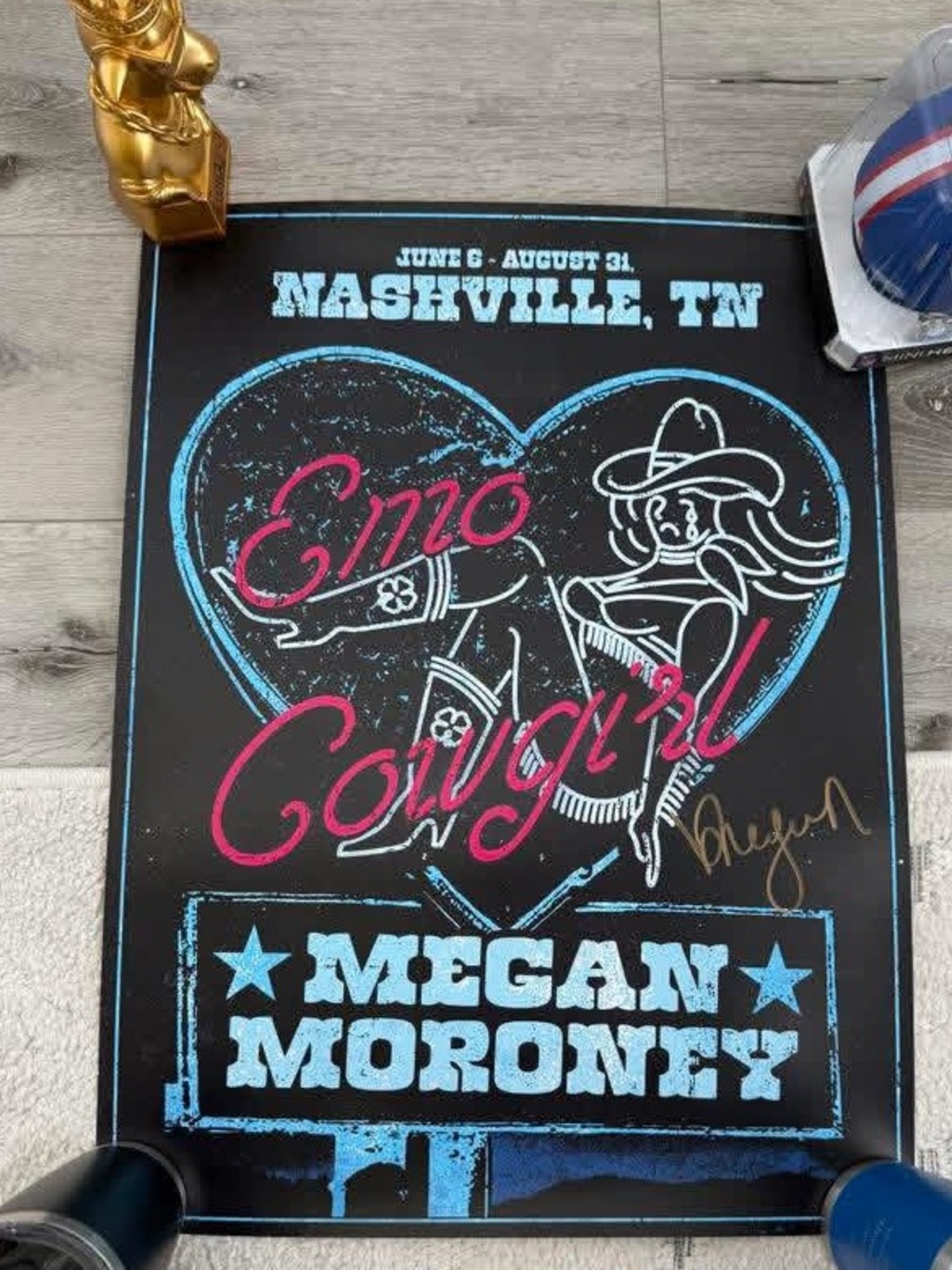 Megan Moroney "Emo Cowgirl" Nashville Poster - Black with Blue & Pink-Signed
